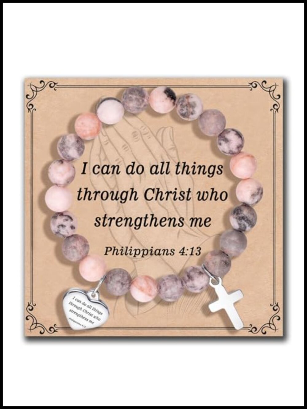 Inspirational Cross Bracelet for Women Natural Stone Christian Bible Verse